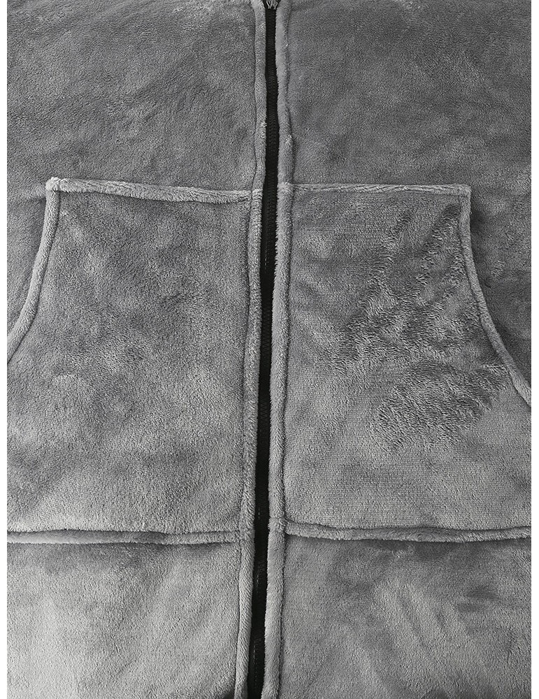 Robes - Mens Flannel Warm Soft Solid Color Zipper Kangaroo Pocket Blanket Hoodie Oversized Home Robes