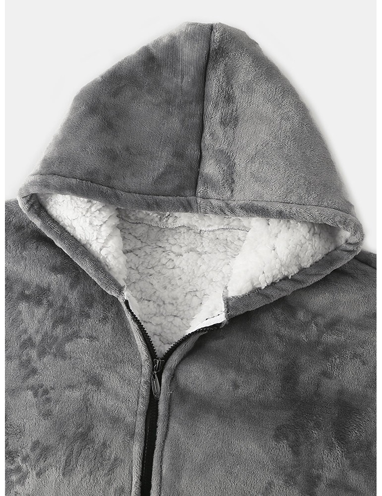 Robes - Mens Flannel Warm Soft Solid Color Zipper Kangaroo Pocket Blanket Hoodie Oversized Home Robes