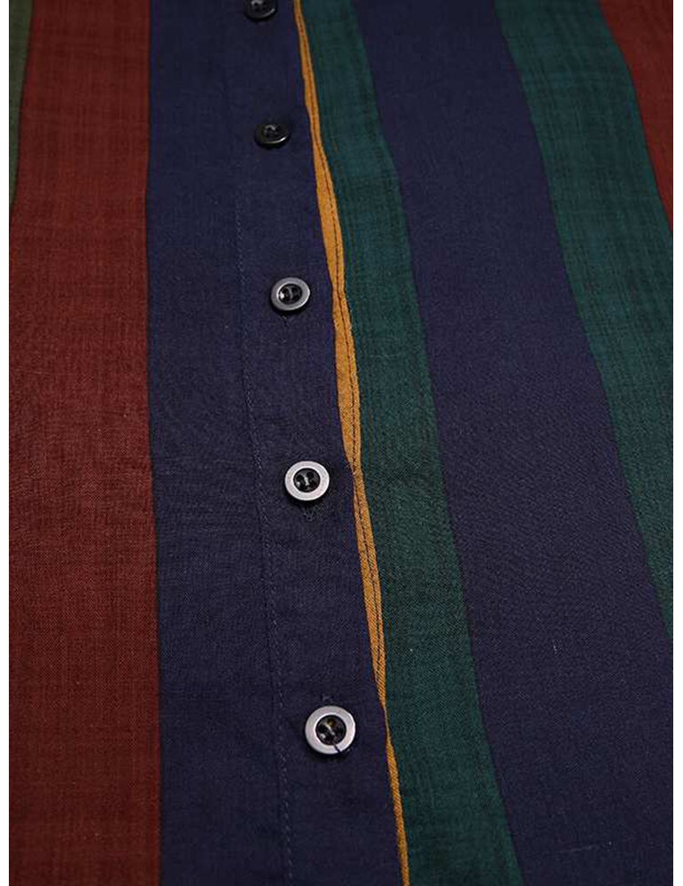 Robes - Mens Vintage Multi-Color Striped Print Button Up Home Casual Long Sleeve Robes With Pockets