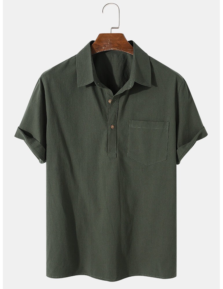 Golf Shirts - Mens 100% Cotton Basic Solid Color Lapel Short Sleeve Golf Shirt