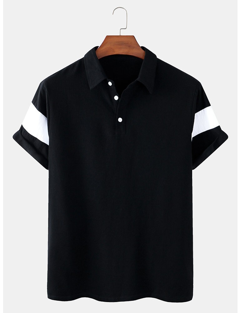 Golf Shirts - Mens Color Block Cotton Half Open Button Short Sleeve Casual Golf Shirts