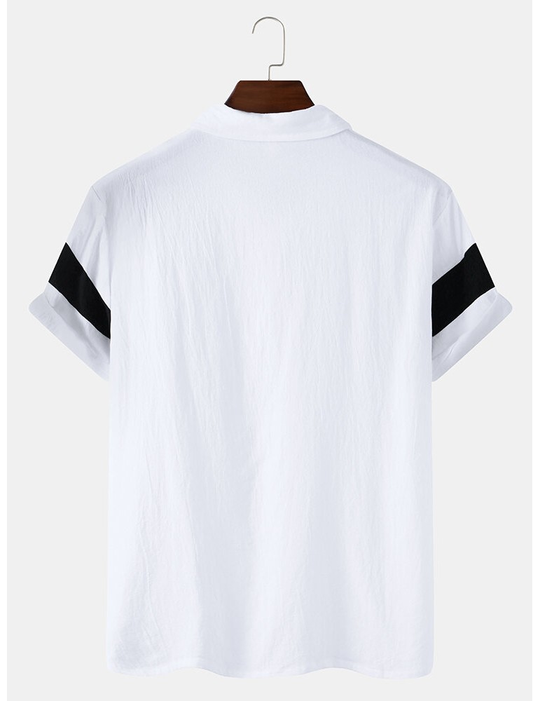 Golf Shirts - Mens Color Block Cotton Half Open Button Short Sleeve Casual Golf Shirts