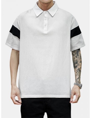 Mens Color Block Cotton Half Open Button Short Sleeve Casual Golf Shirts