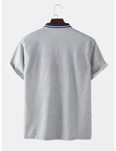 Mens Color Block Half Open Button Casual Golf Shirts