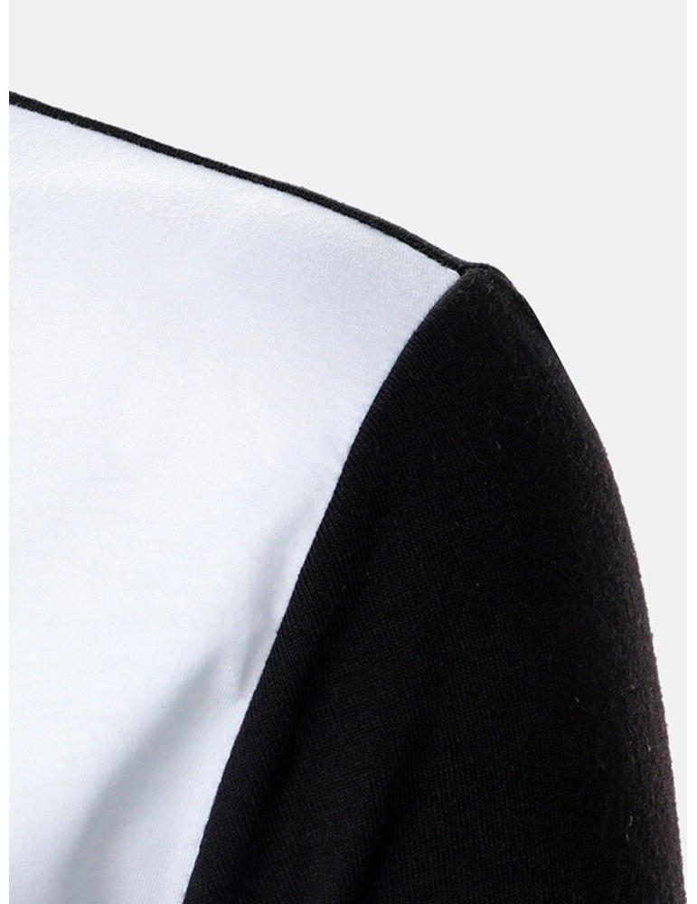 Golf Shirts - Mens Contrast Color Two Tone Patchwork Lapel Long Sleeve Golf Shirts