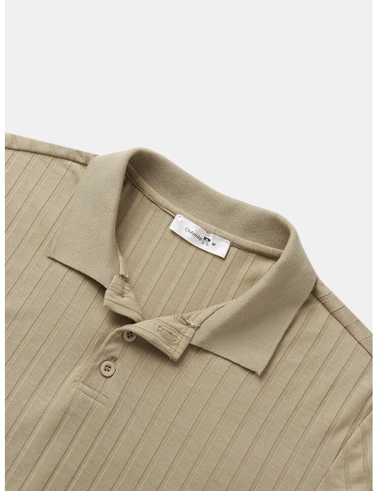 Golf Shirts - Mens Ribbed Texture Solid Color Short Sleeve Casual Golf Shirt